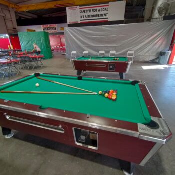 Two pool tables put together at a customer location. They rented these tables for an employee appreciation party in Sanford Florida.