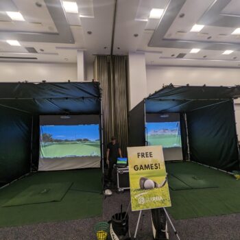 Two golf simulator rentals together available for rental for corporate events.