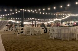 Picture of a private event with outdoor market lighting rentals in Orlando FL.