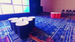 Giant beer pong rental at a corporate event in Orlando. Imagine taking beer pong and making it life size. 