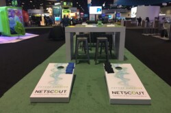 Custom branded tradeshow cornholes